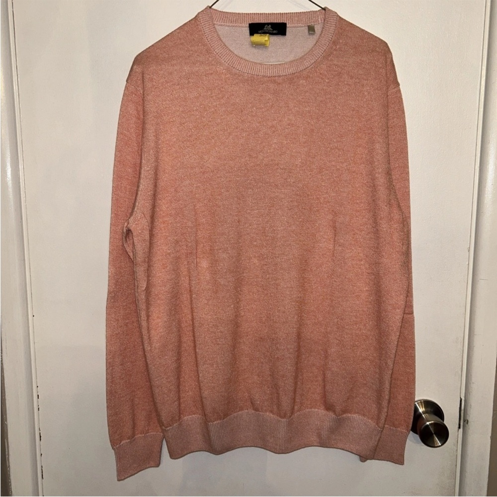 Montechiaro Sweater Peach Crew Neck Large Italy 40% Cotton 30% Lined 30% Acrylic